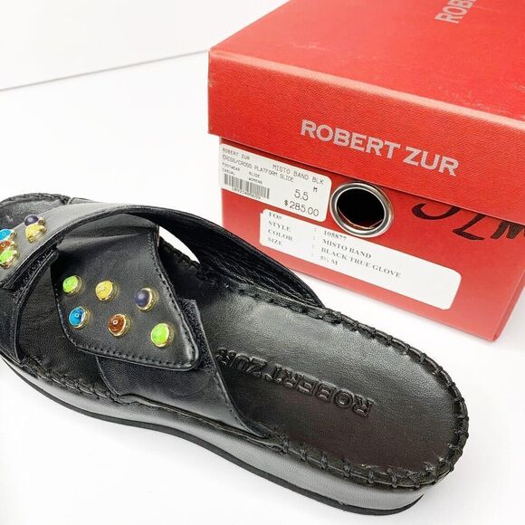 NEW Robert Zur Criss Cross Platform Slides 5.5 Sandals Black Leather Soft $285 - Picture 8 of 8